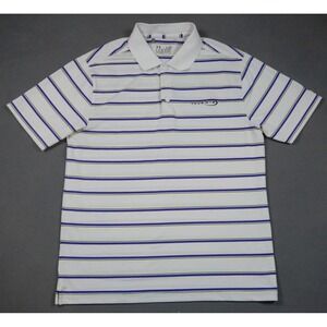 Under Armour Polo Shirt Mens L White Striped Heat Gear Loose Golf Tour 18